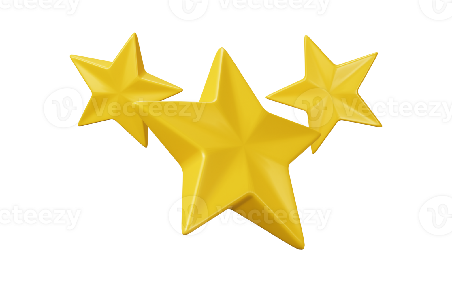 Three yellow stars glossy colors isolated on transparent background. 3d render. png