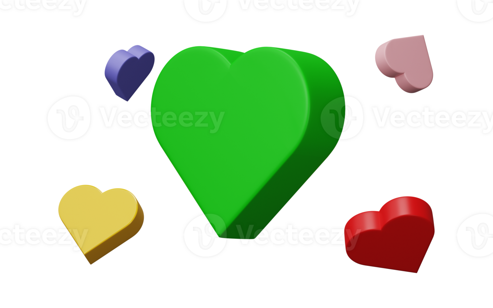 Collection heart shape colors isolated on transparent background. 3d render. png