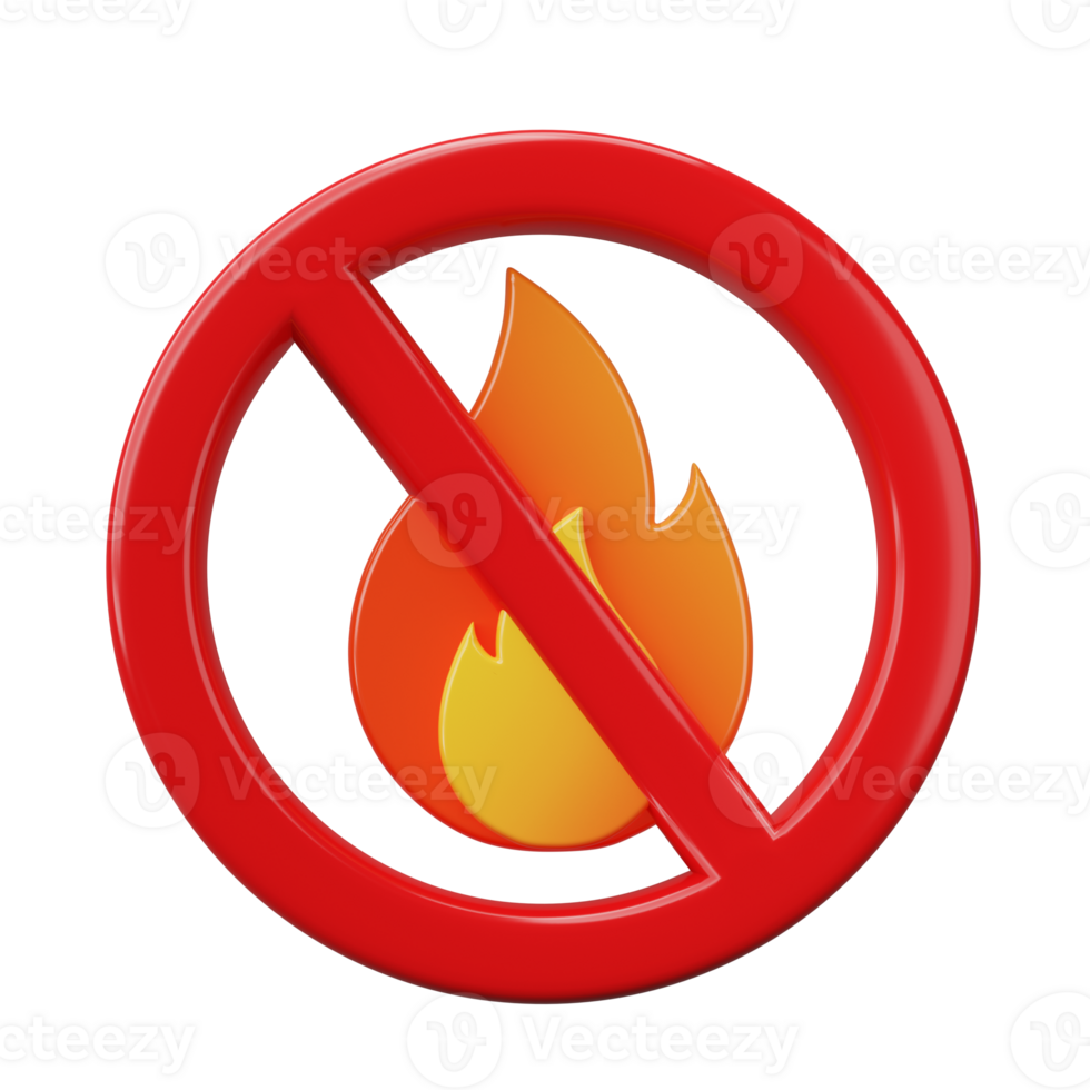 3D Render, 3D Illustration. No fire. Prohibited open fire flames isolated on transparent background. Warning sign of fire safety png