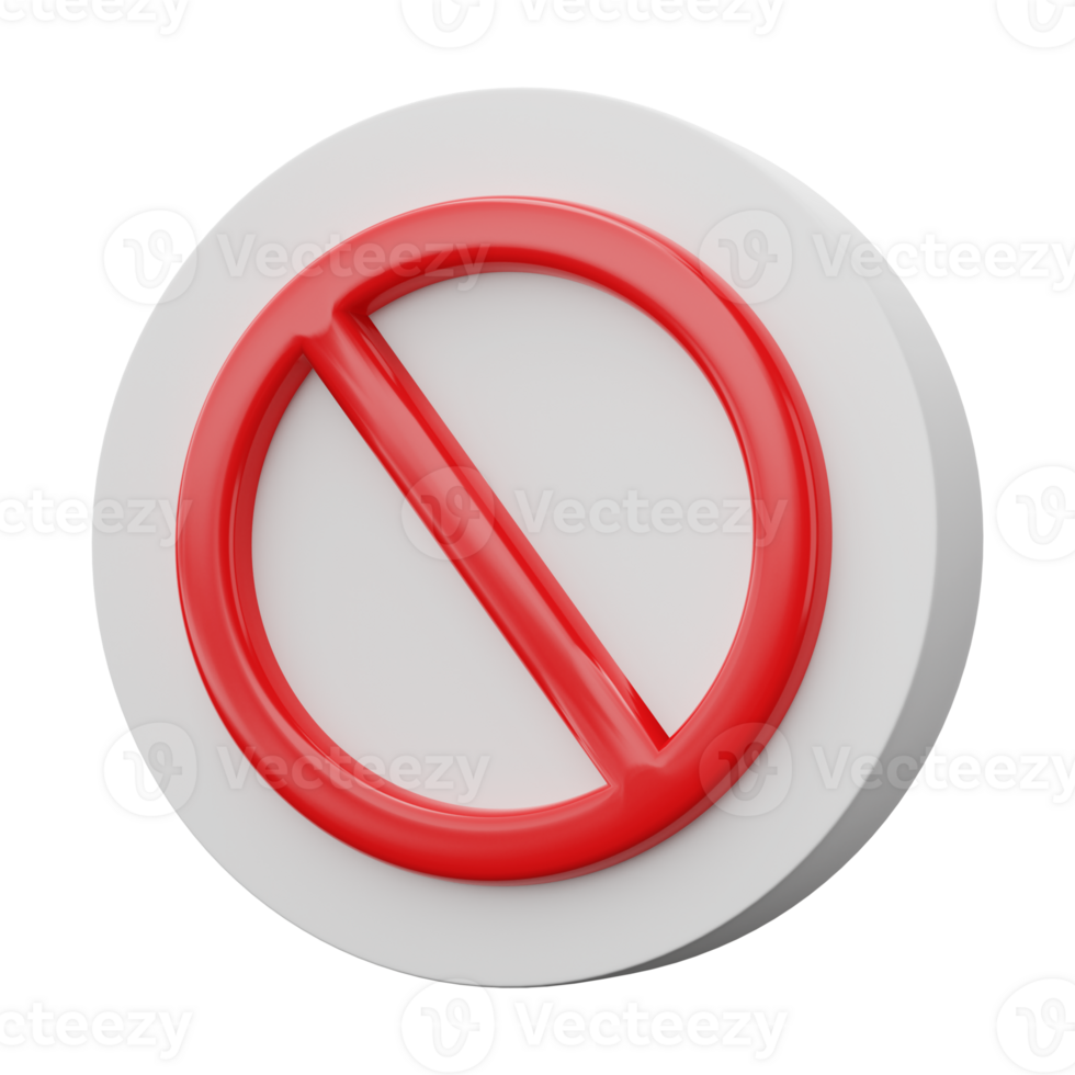 3D Render, 3D Illustration. Red prohibited sign, warning or stop symbol safety danger isolated on transparent background. png