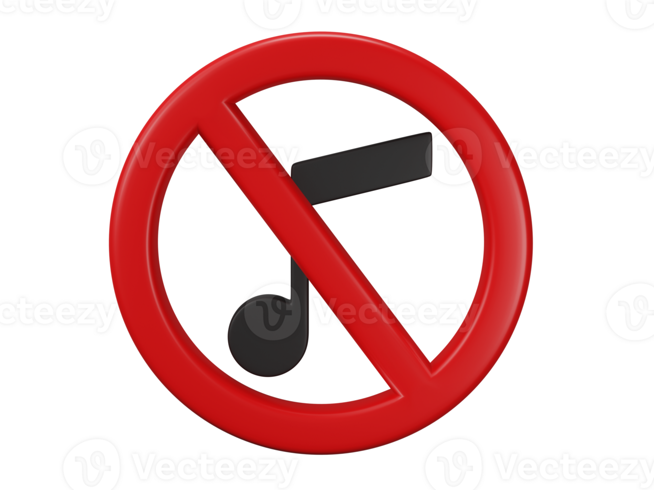 3D Render, 3D Illustration. Forbidden no sound or music allowed with musical note. Prohibit symbol isolated on transparent background png