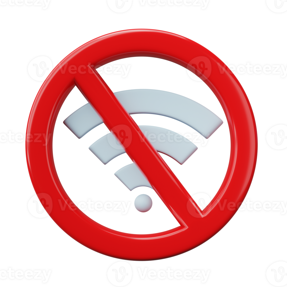 3D Render, 3D Illustration. No internet connection concept with wifi, isolated on transparent background. png