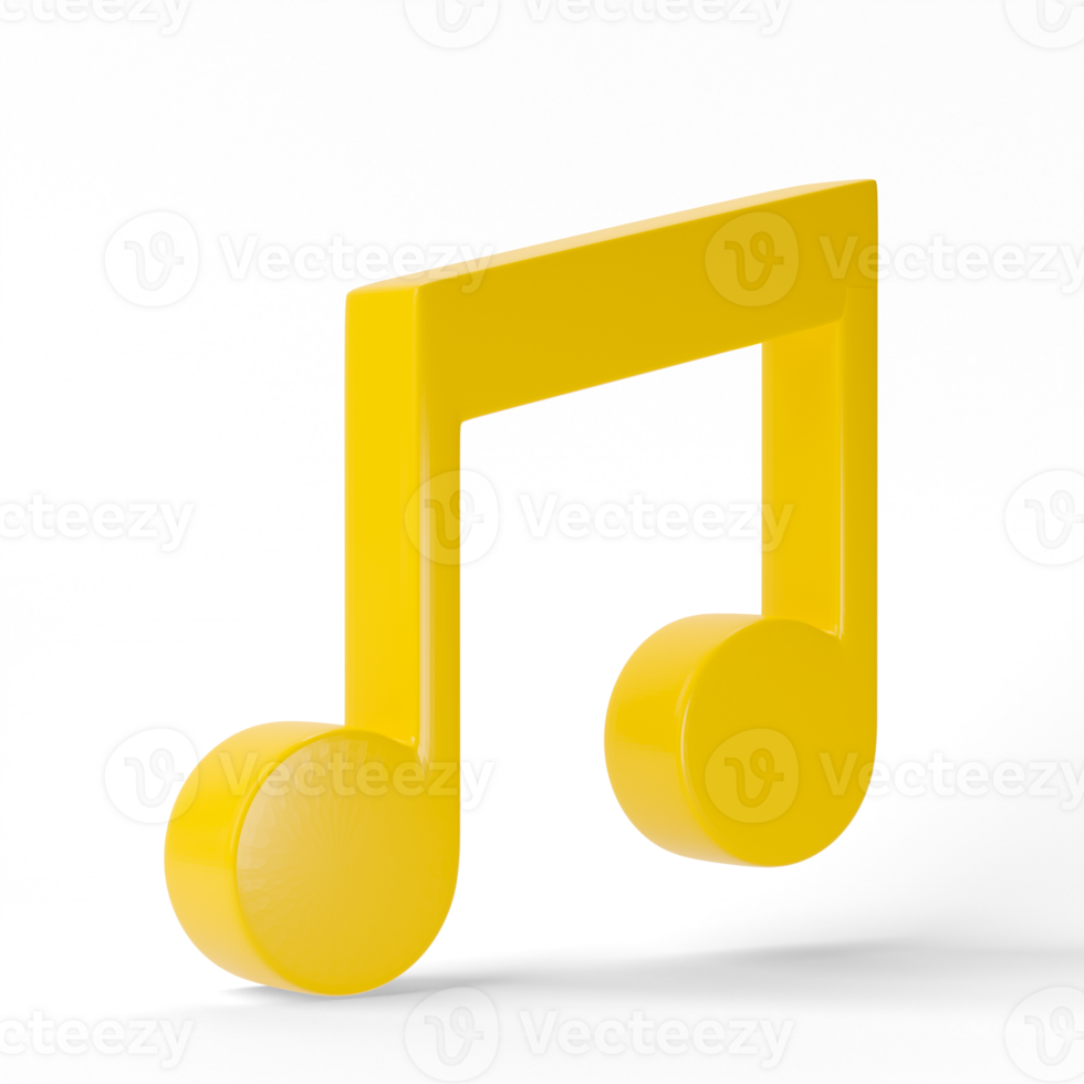 Music note, musical sound. 3d render cartoon style. Icon isolated on transparent background png
