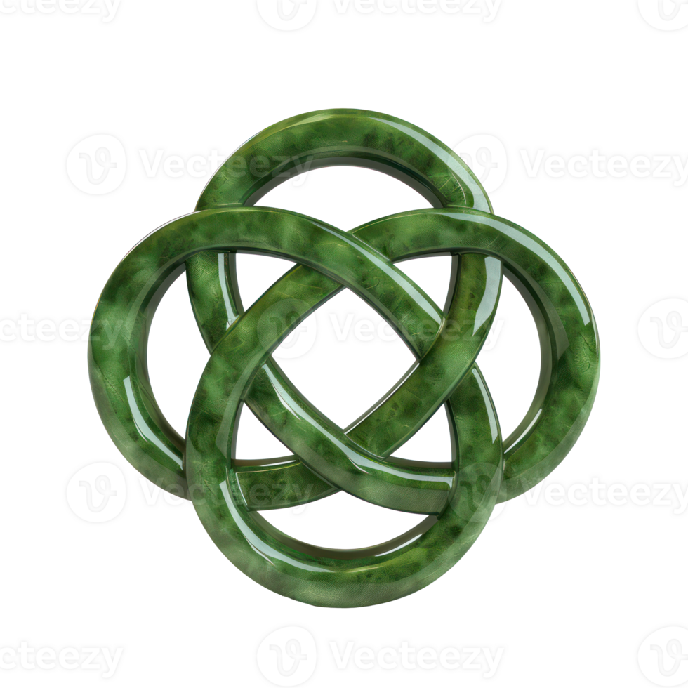 AI generated Green abstract intertwined circular sculpture. St. Patrick's day concept on transparent background png