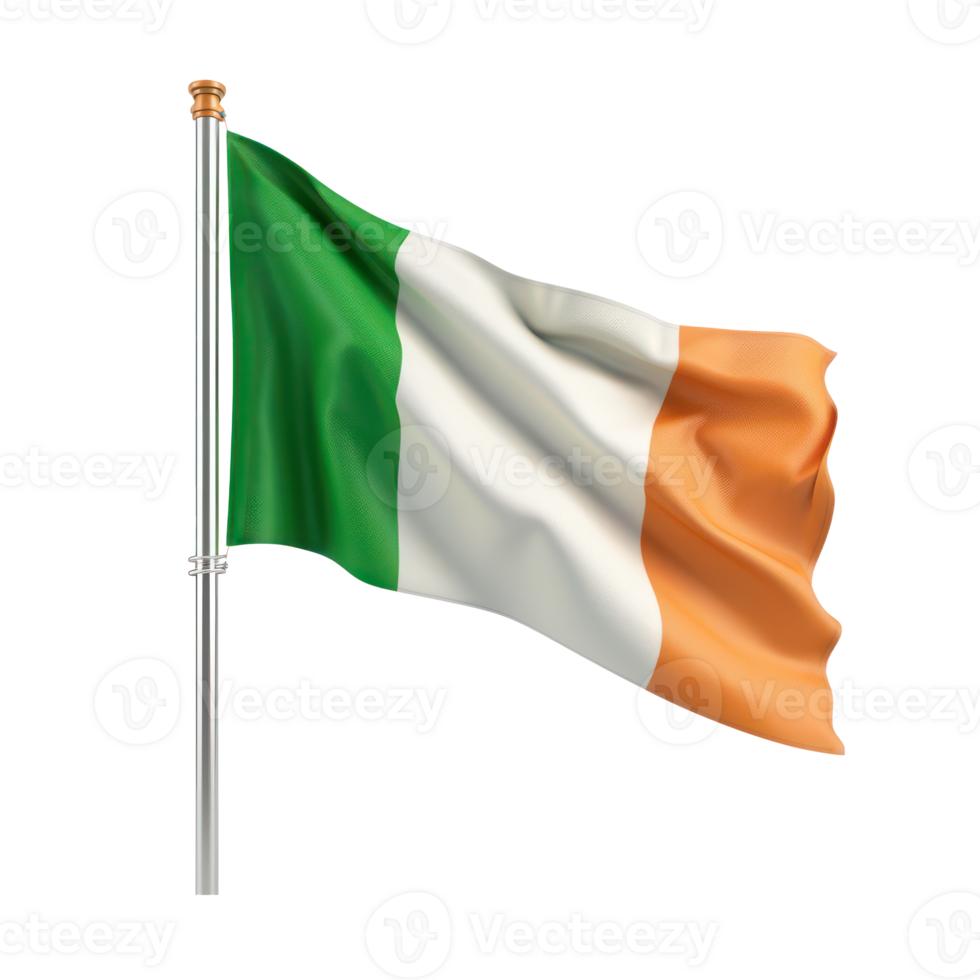 AI generated Irish national flag fluttering in the wind. St. Patrick's day concept on transparent background png