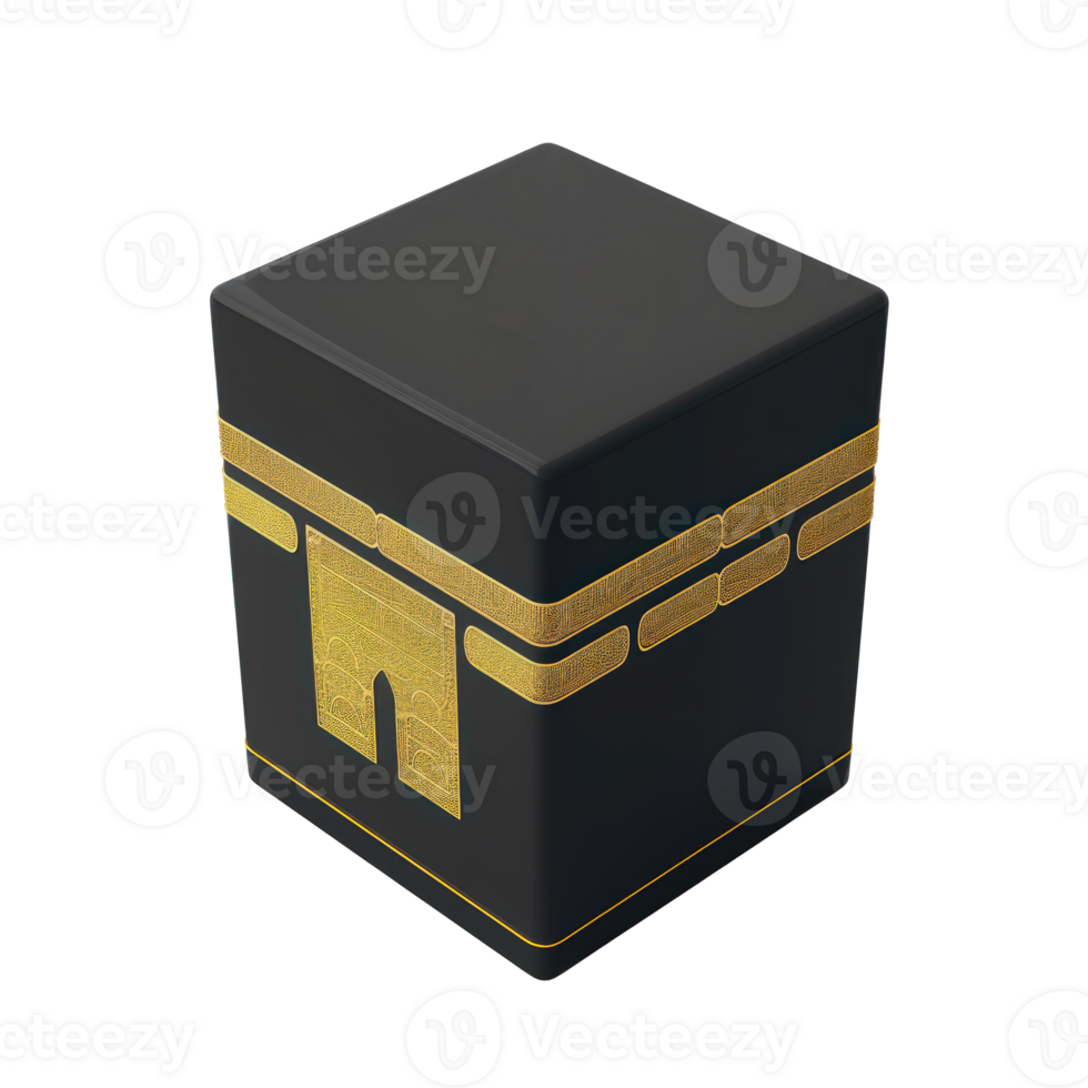 AI generated Holy Kaaba in Mecca, sacred Islamic pilgrimage site with gold embellishment. Ramadan day concept with transparent background png