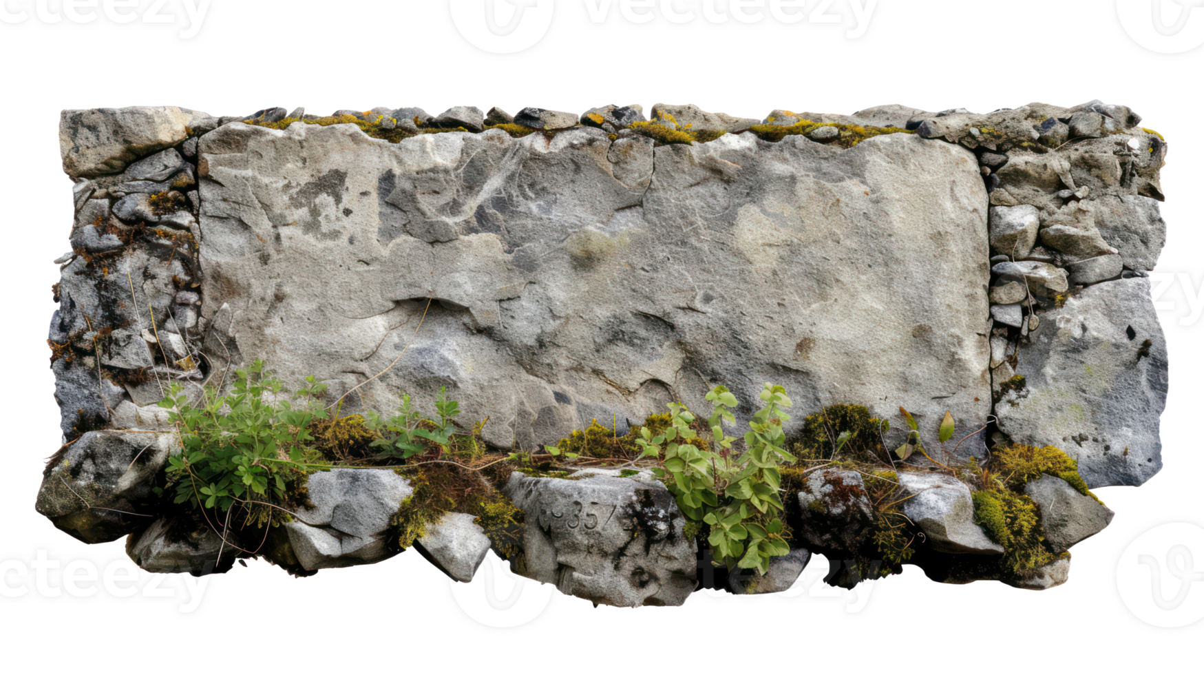 AI generated Ancient grey stone plaque with rough texture on transparent background png