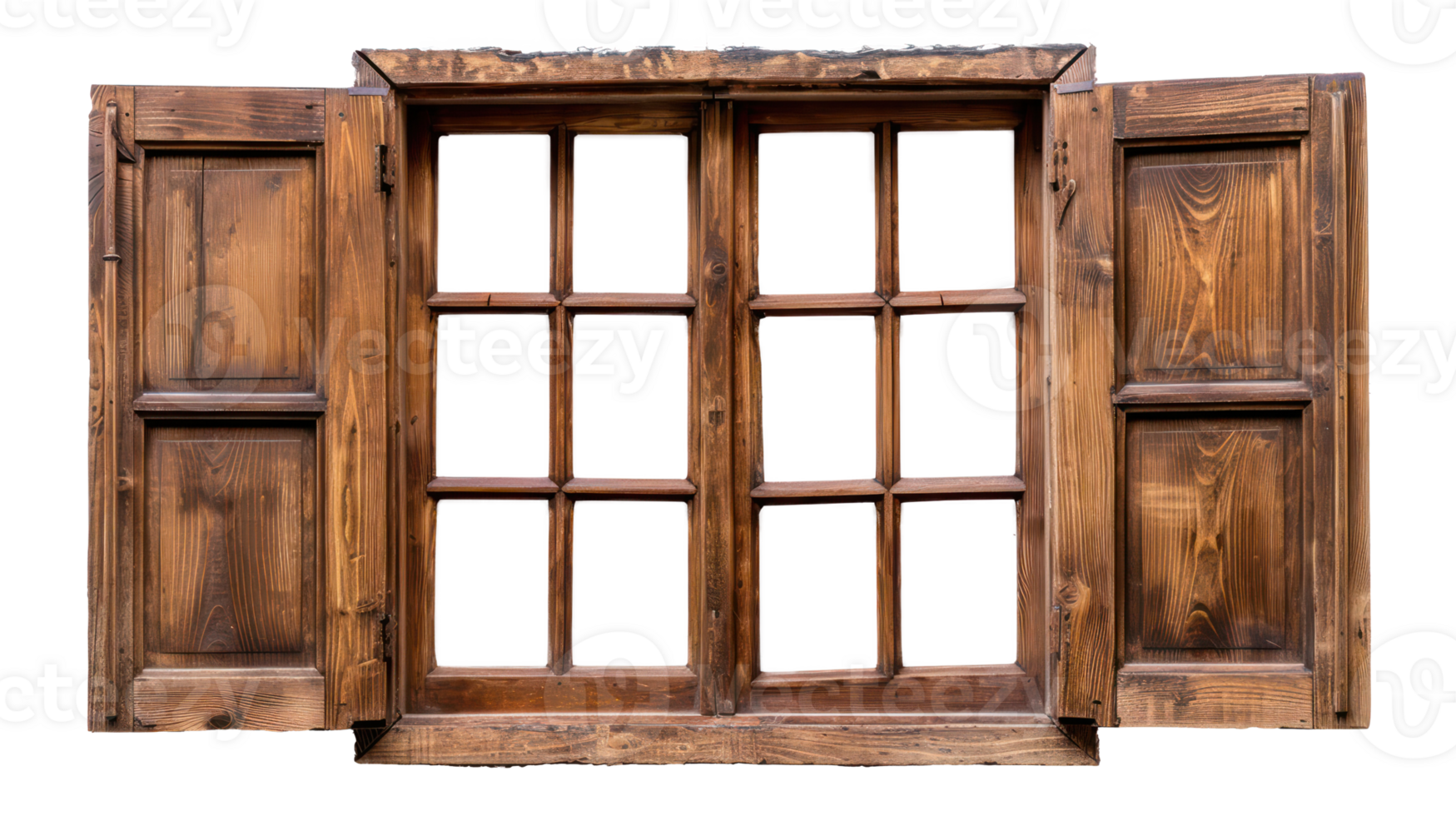 AI generated Rural wooden window on transparent background png