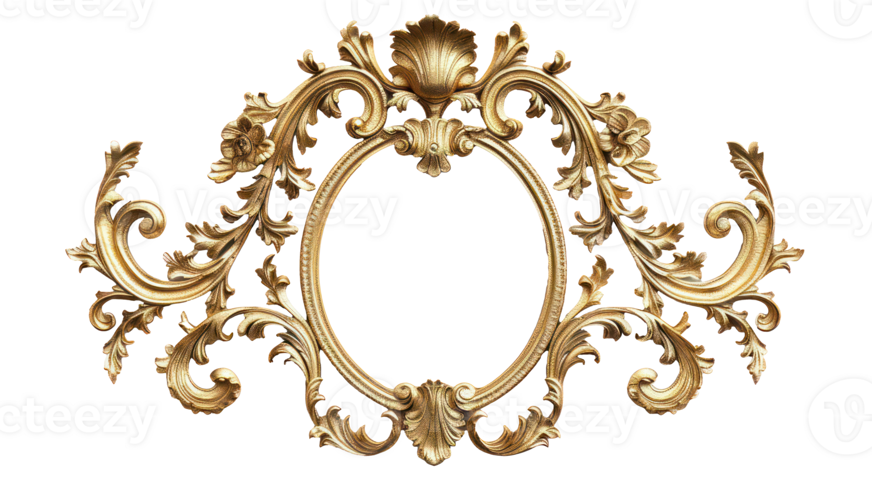 AI generated Luxurious golden ornate frame with baroque detailing on transparent background png