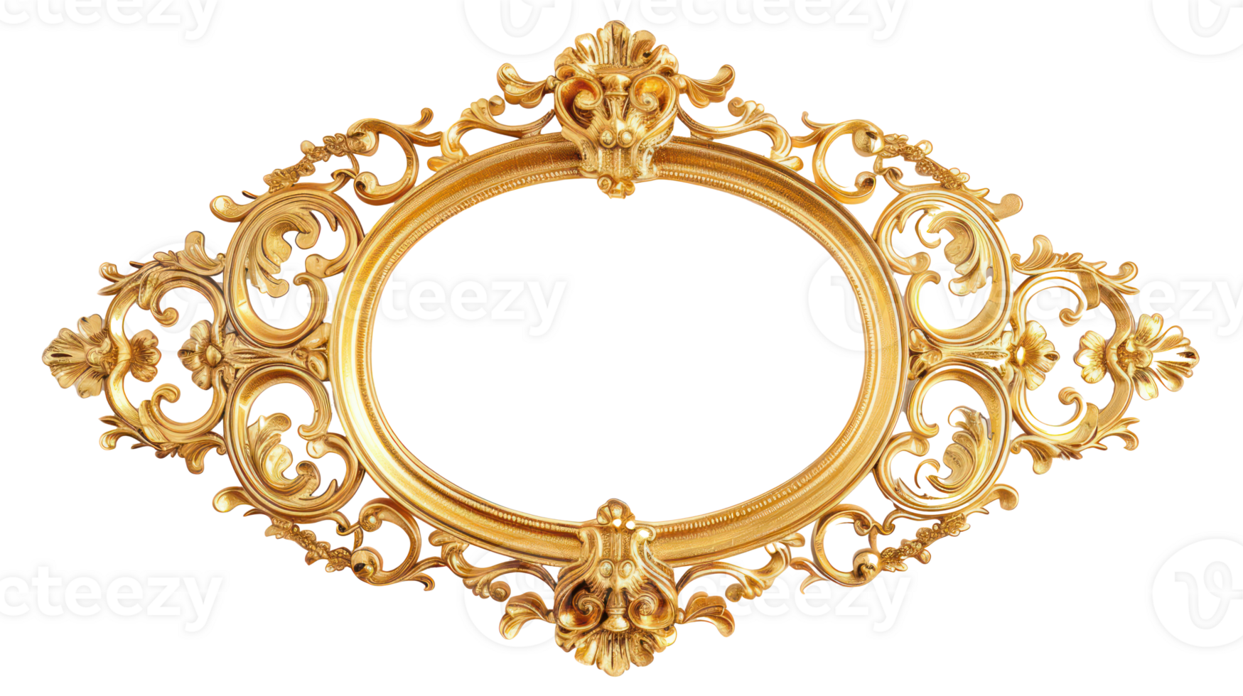 AI generated Luxurious golden ornate frame with baroque detailing on transparent background png