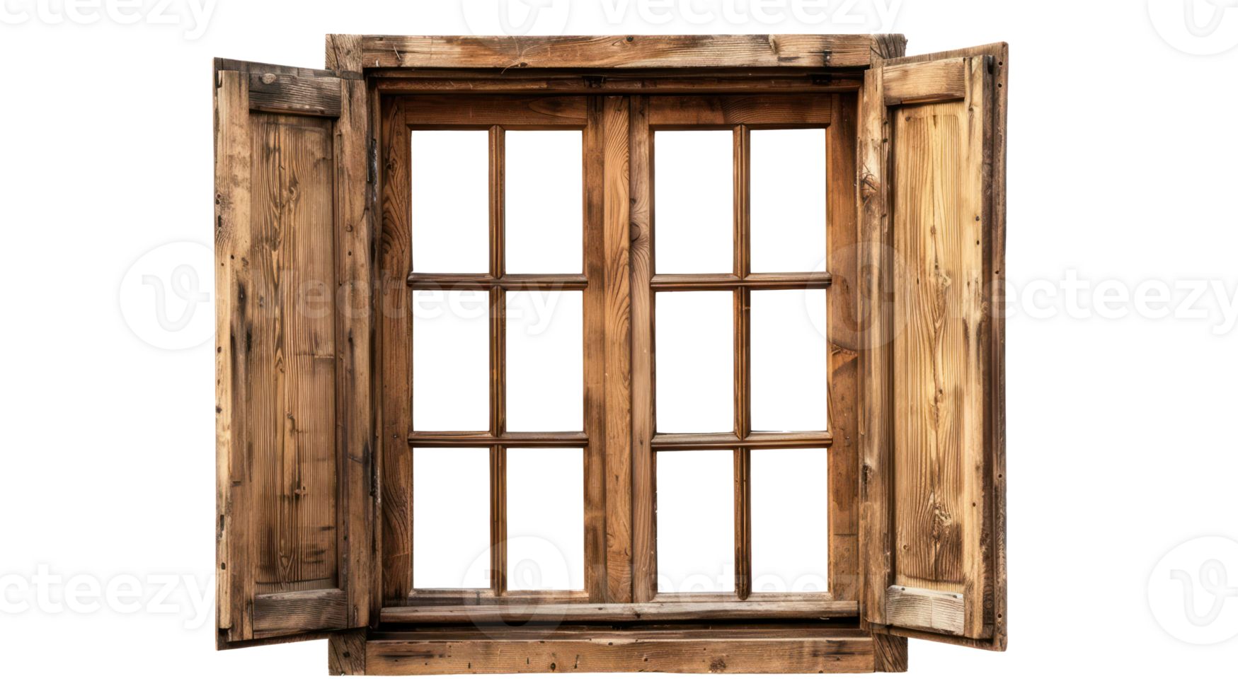 ai generiert ländlich hölzern Fenster auf transparent Hintergrund png