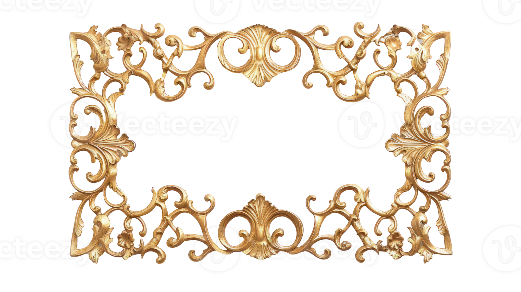 AI generated Luxurious golden ornate frame with baroque detailing on transparent background png