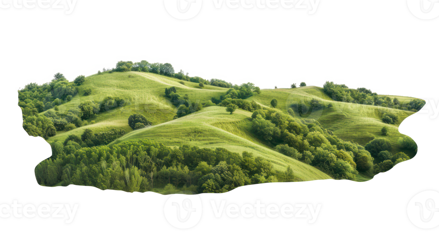 AI generated Serene green rolling hills in a peaceful countryside landscape on transparent background png