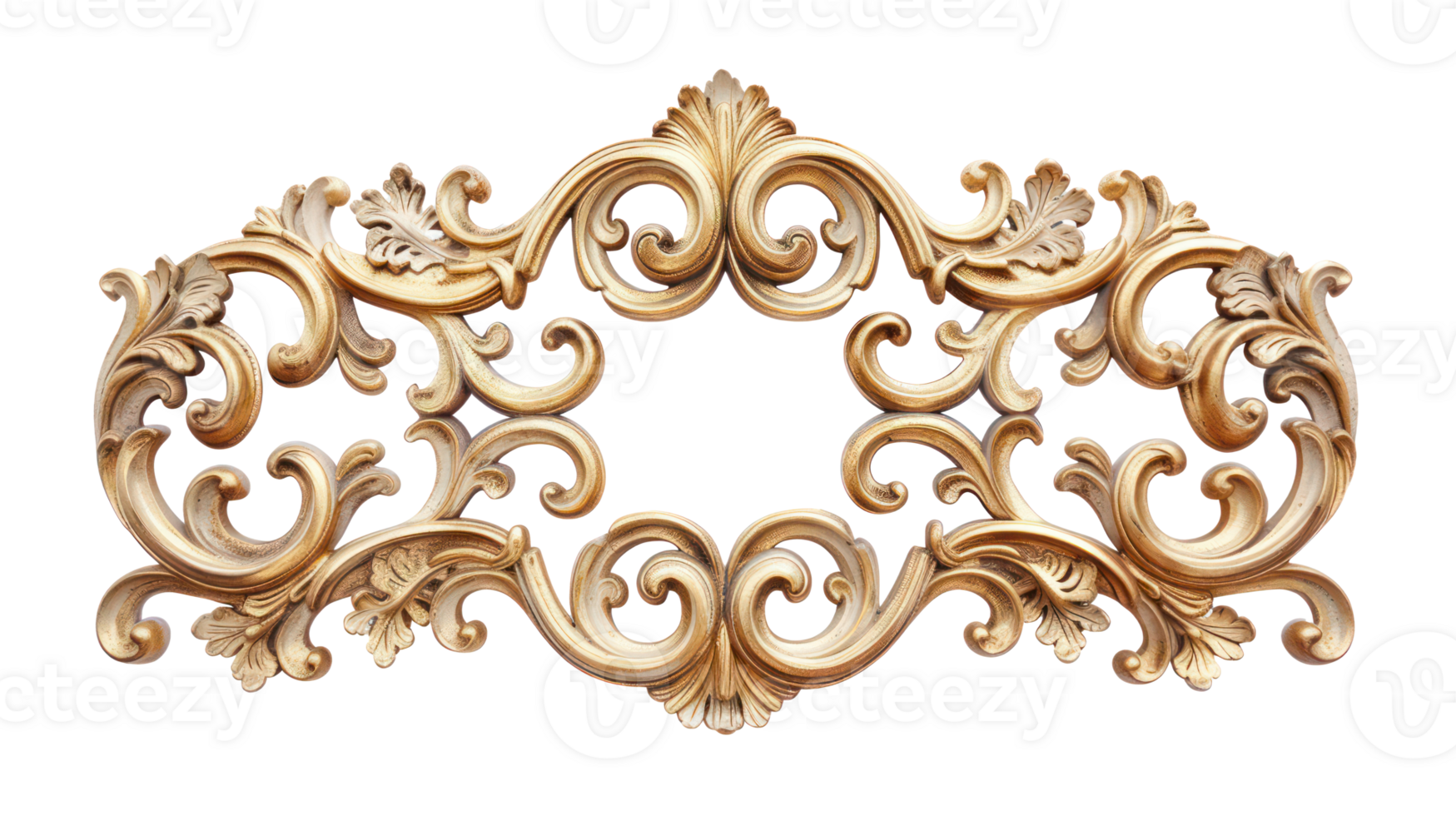 AI generated Luxurious golden ornate frame with baroque detailing on transparent background png