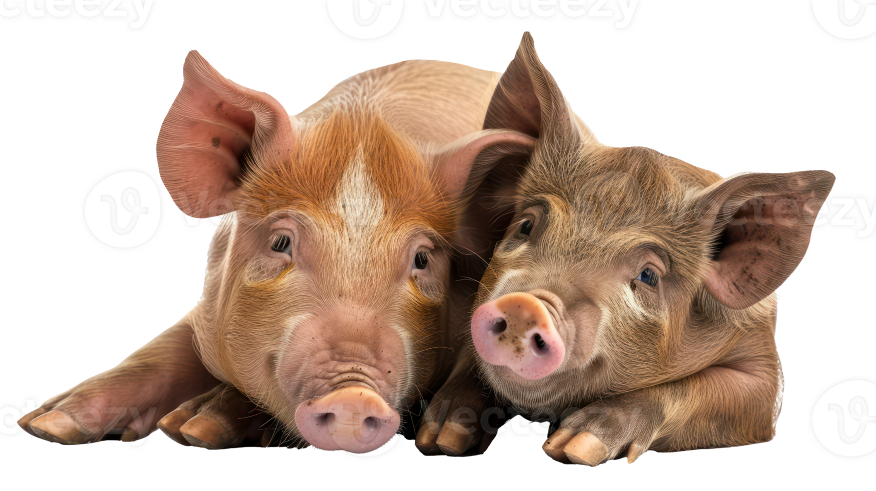 AI generated Cute pink pigs, friendly farm animal group portrait on transparent background png