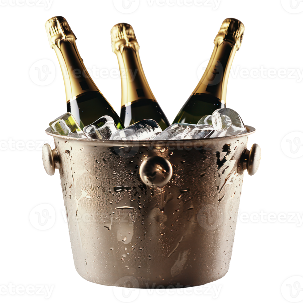 AI generated Elegant champagne bottles chilled in ice bucket for celebration on transparent background png