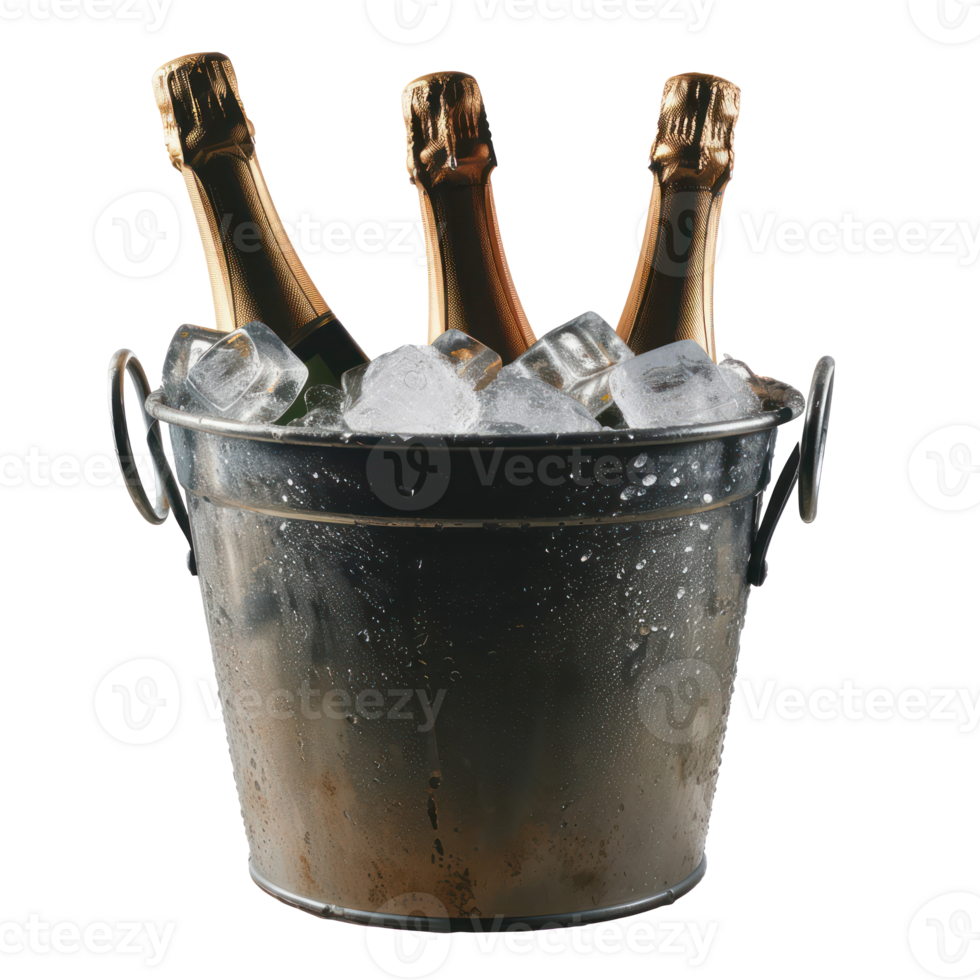 AI generated Elegant champagne bottles chilled in ice bucket for celebration on transparent background png