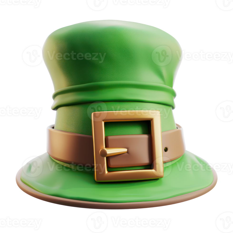 AI generated Festive green top hat with gold buckle. St. Patrick's day concept on transparent background png