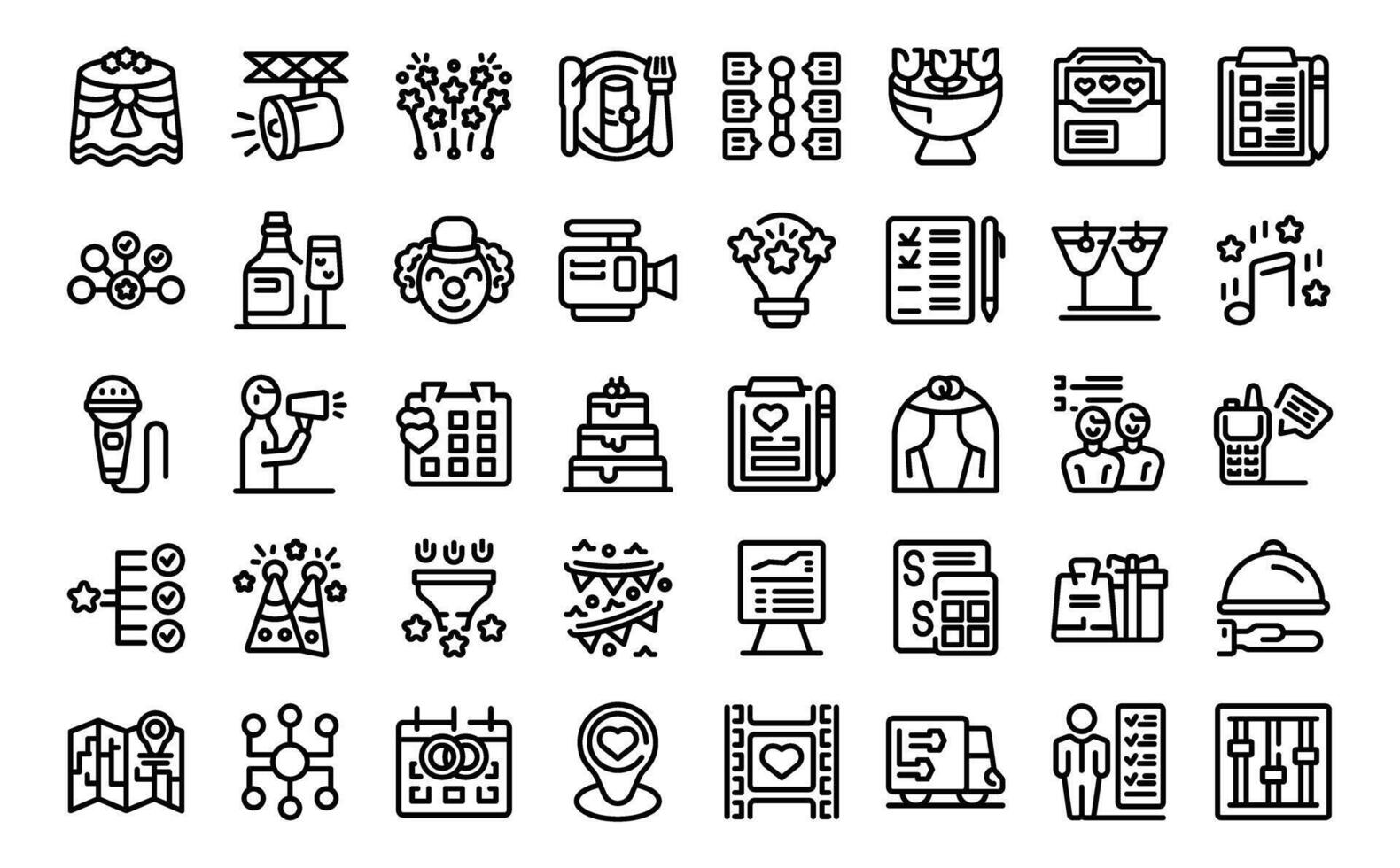 Event planning coordination icons set outline vector. Agency party vector