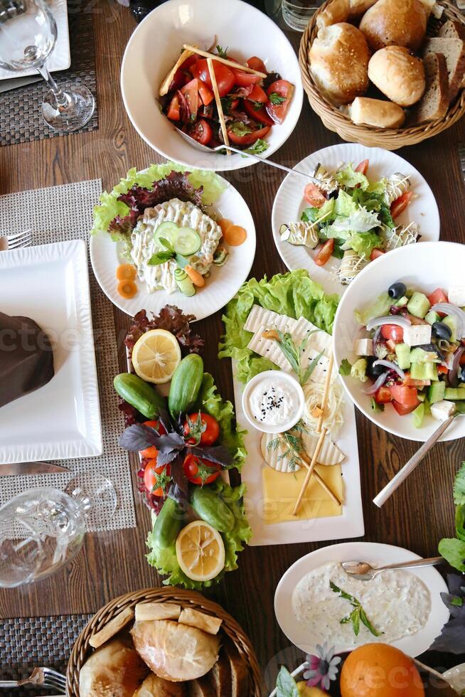 Abundant Feast Table Laden With Variety of Delicious Food photo