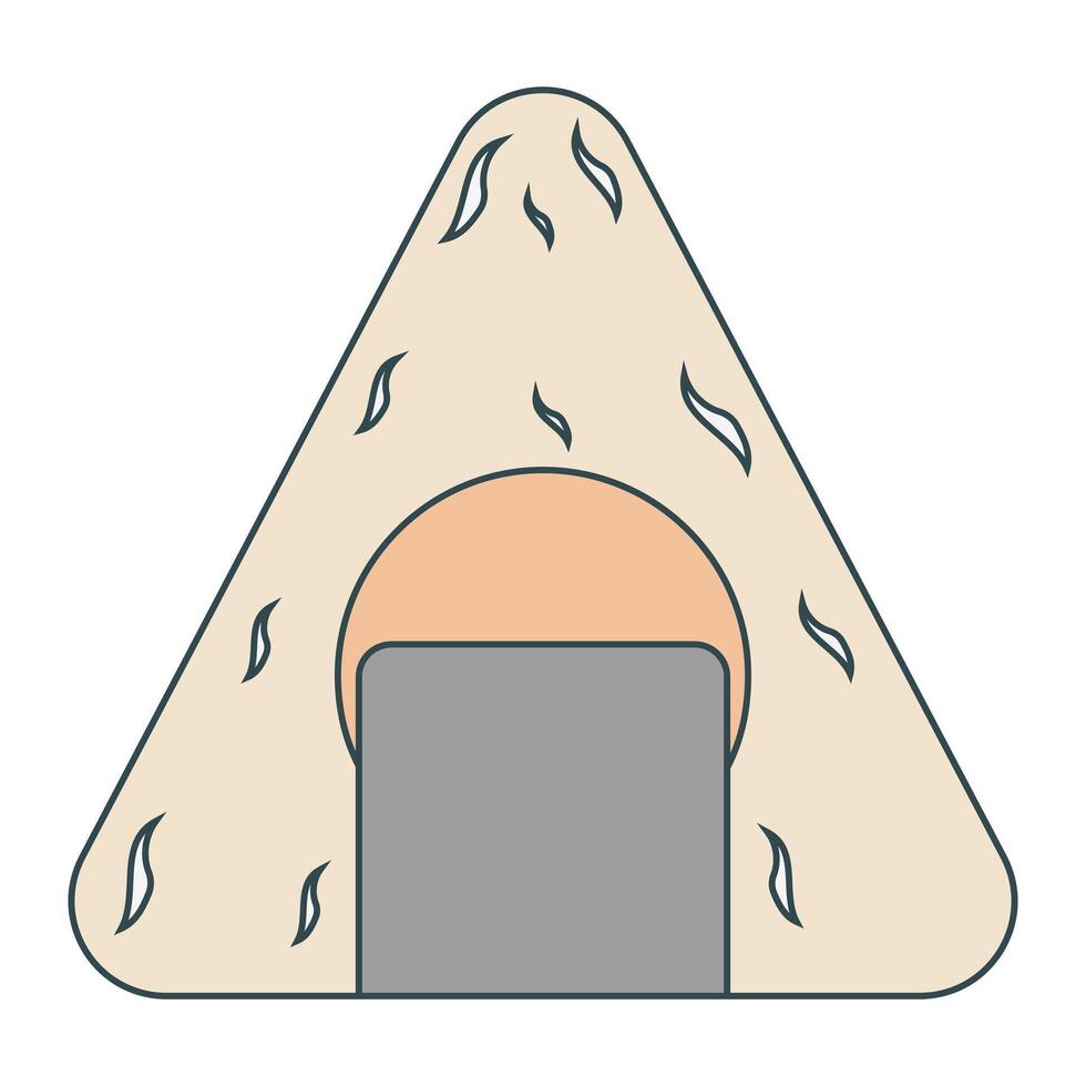 Onigiri rice sushi. Simple fast food dish. Design in cartoon style elements. Vector illustration