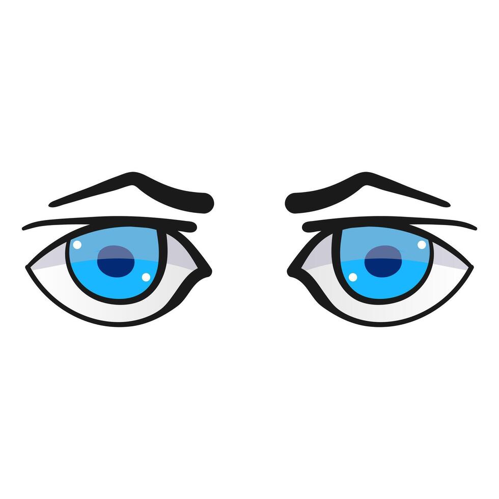 Man blue eyes comic isolated on white background. Hand drawn open eyes vector