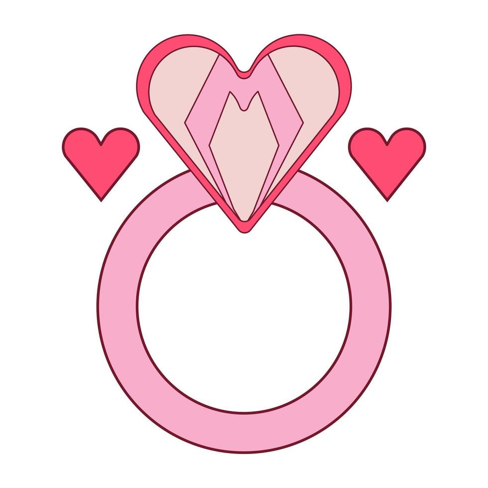 Ring with a heart flat style. Rings with heart diamonds vector