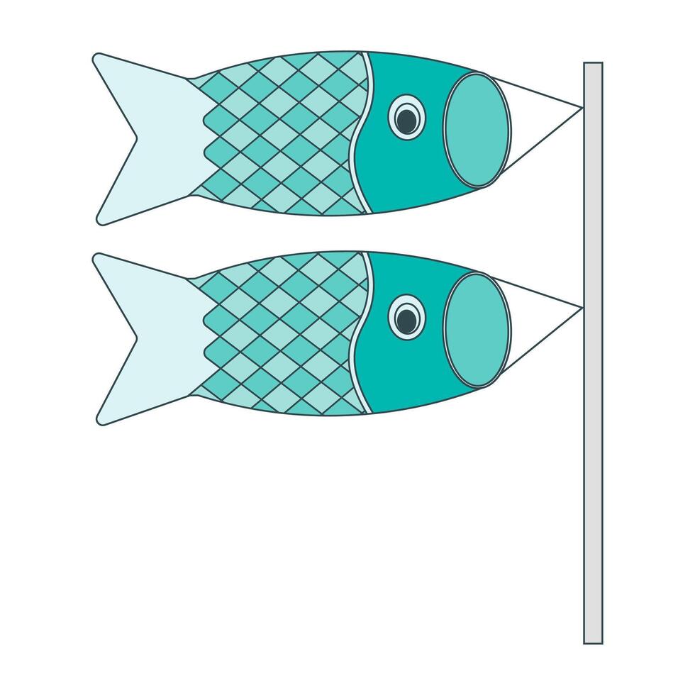 Carp streamers. Windblown fish, spring. Design in cartoon style elements. Vector illustration