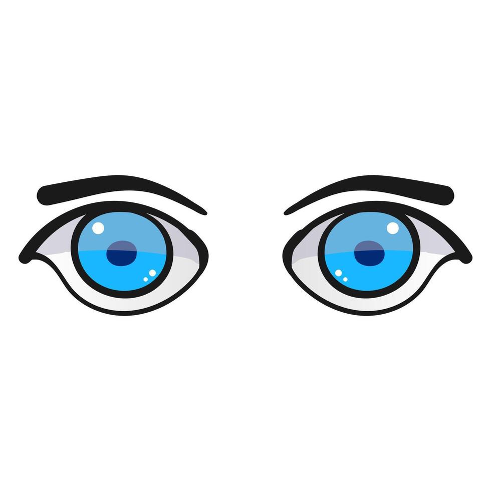 Female blue eyes comic isolated on white background. Hand drawn open female eyes vector