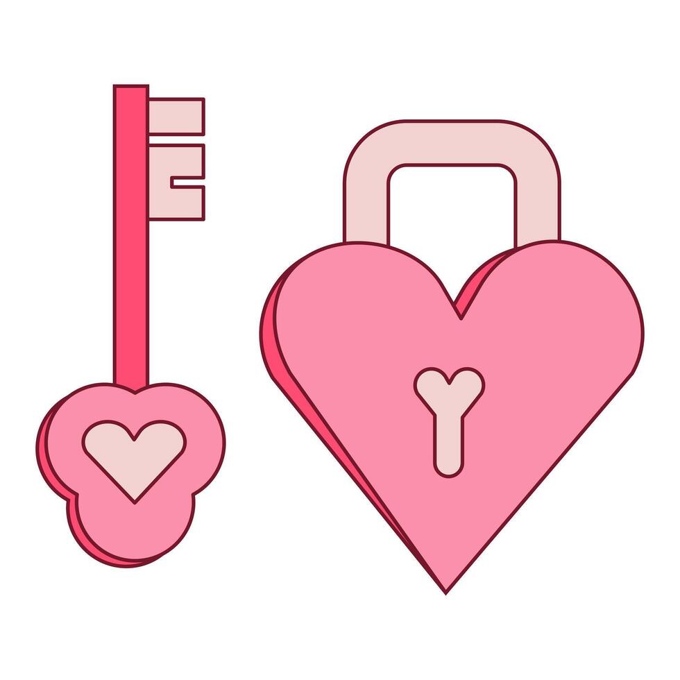 corazón conformado candado con llave. romántico corazones diseño vector