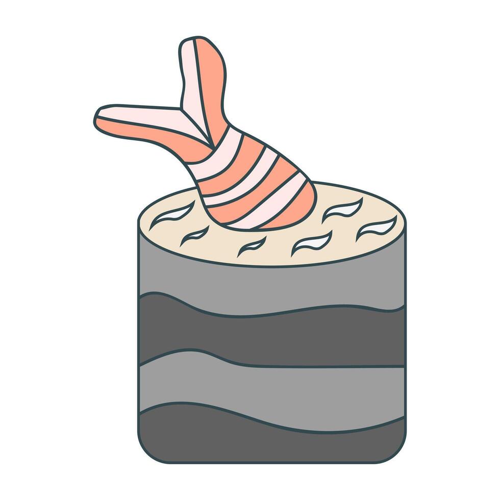 Sushi con salmón, camarón rollos diseño en dibujos animados estilo elementos. vector ilustración