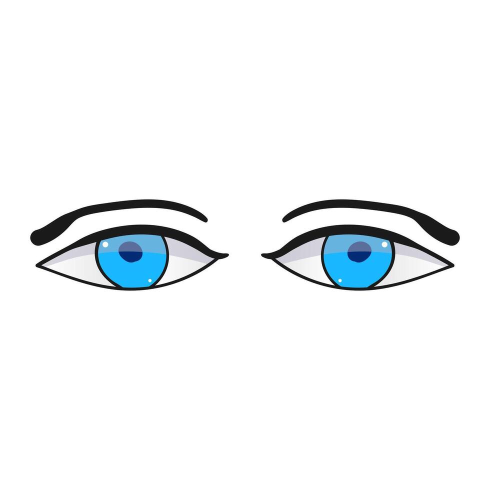 Man blue eyes comic isolated on white background. Hand drawn open eyes vector