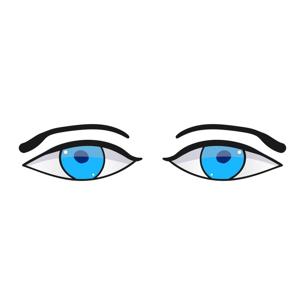 Man blue eyes comic isolated on white background. Hand drawn open eyes vector