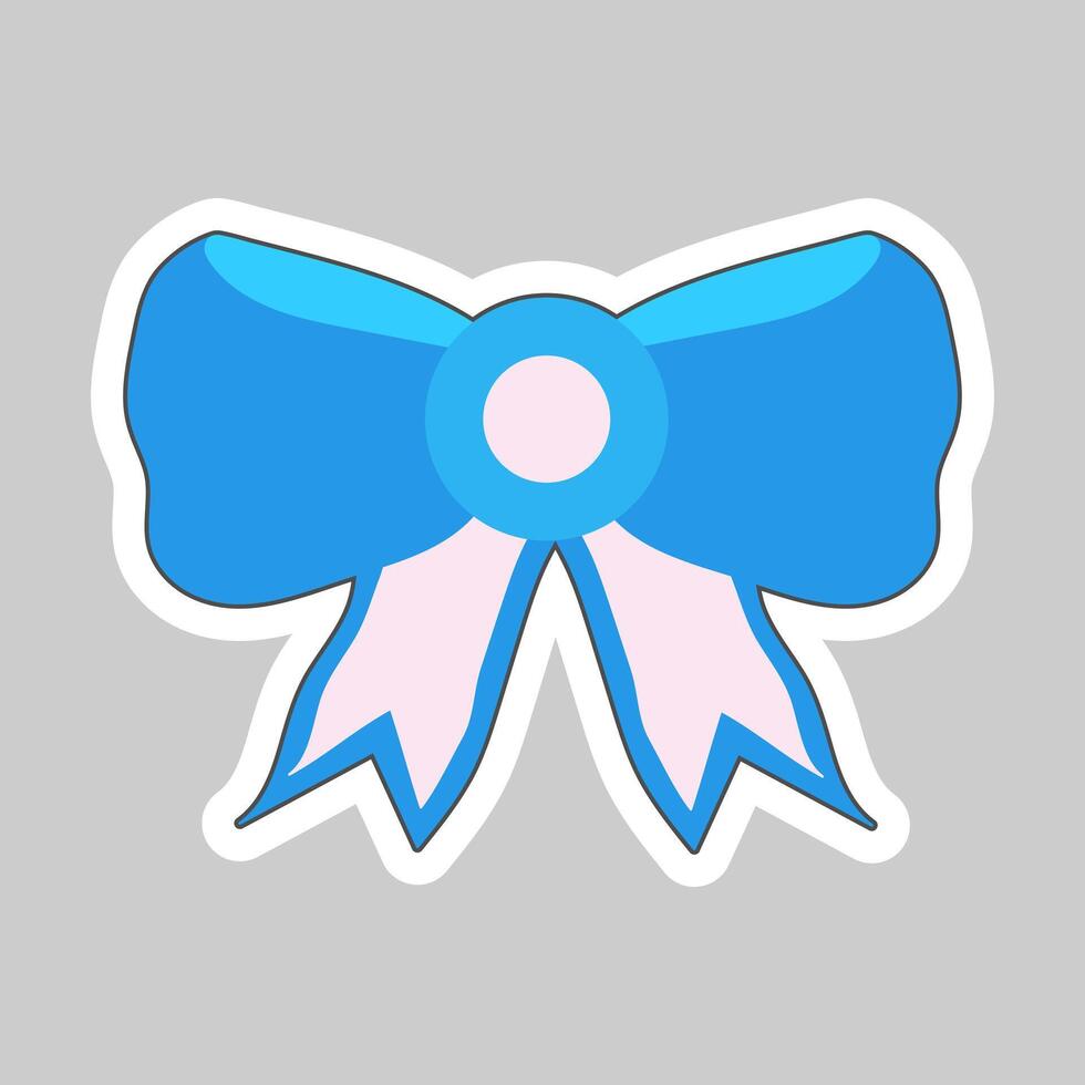 Blue bow with horizontal blue ribbons isolated on gray vector