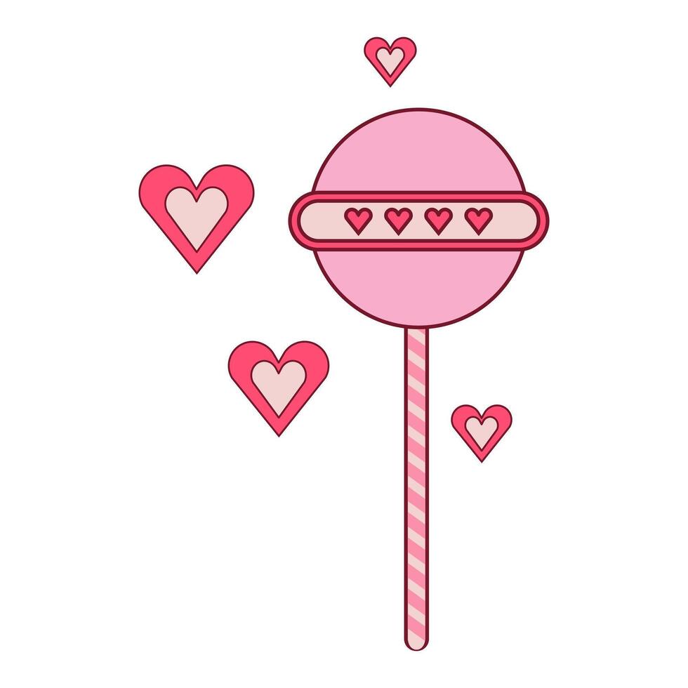 Sweet heart lollipop candy. Heart shaped candies on stick with bow vector