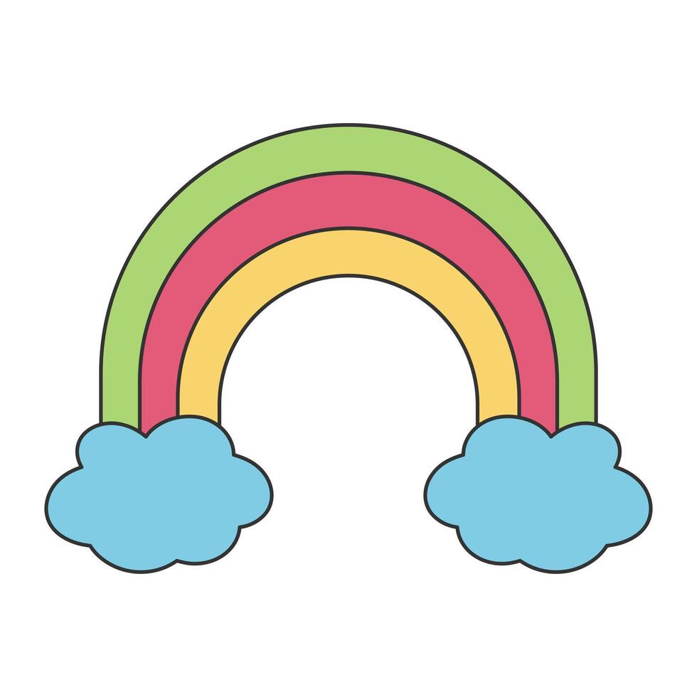 arco iris y nubes en blanco antecedentes plano diseño vector