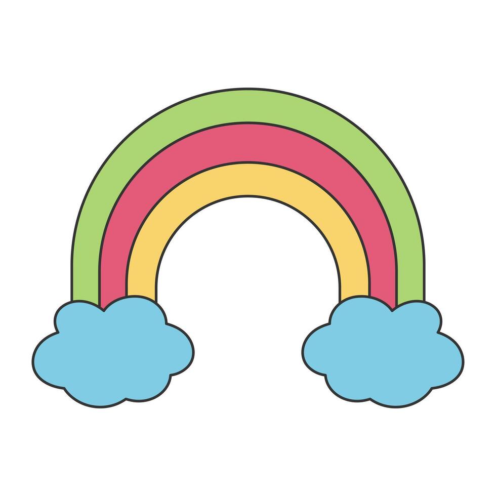 Rainbow and clouds on white background flat design vector