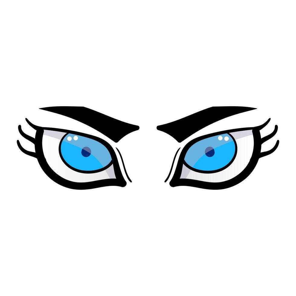 Female blue eyes comic isolated on white background. Hand drawn open female eyes vector
