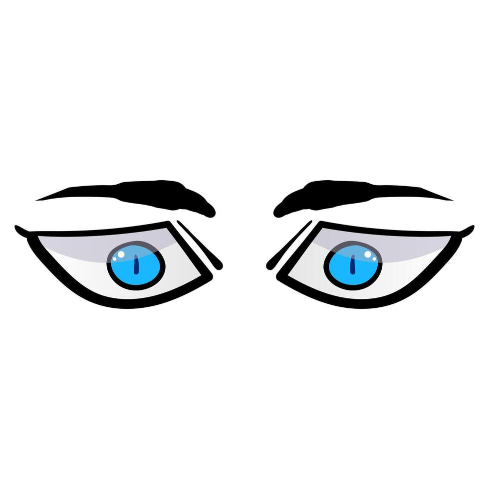 Man blue eyes comic isolated on white background. Hand drawn open eyes vector