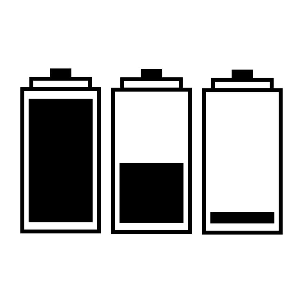 Battery indicator charge level powerful. Discharged and fully battery camera vector