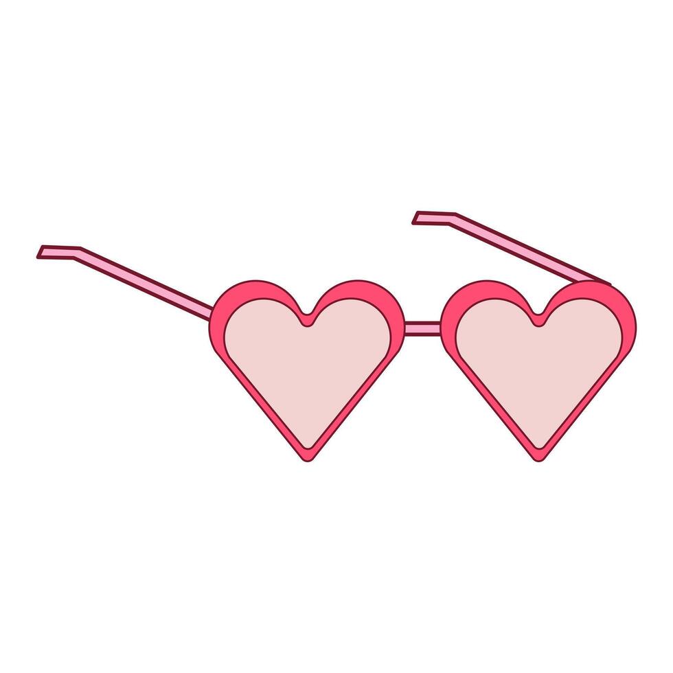 Sunglasses with pink glasses in a classic frame and a heart-shaped frame. Flat cartoon style vector