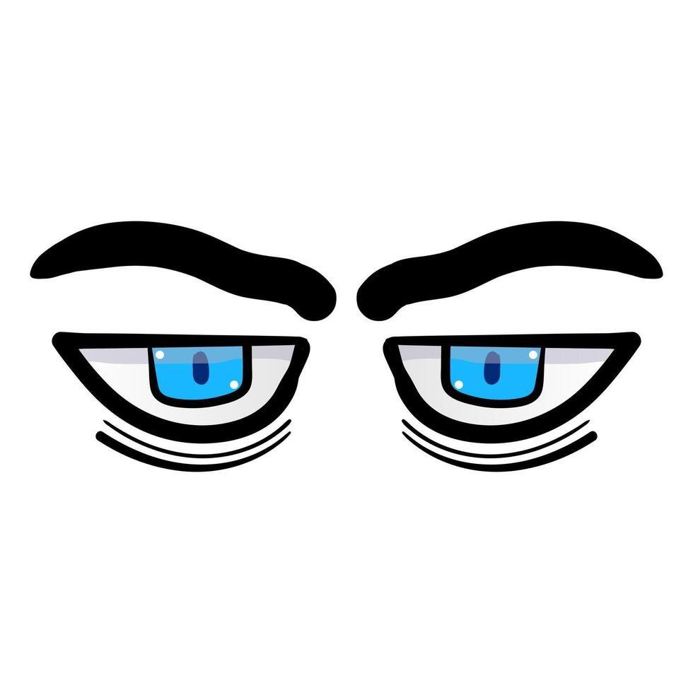 Man blue eyes comic isolated on white background. Hand drawn open eyes vector