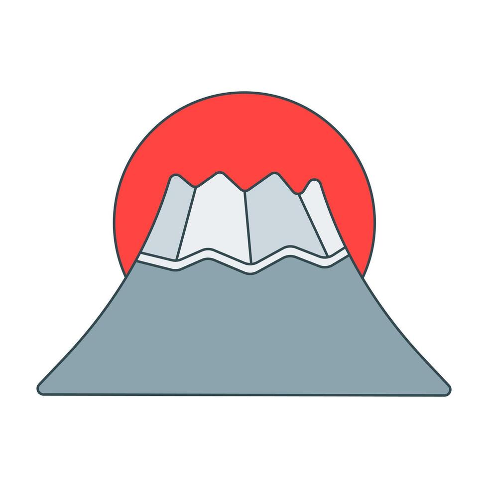 Mountain of fuji and circle red. Red Circle Symbol With Cloudy Mountain. vector