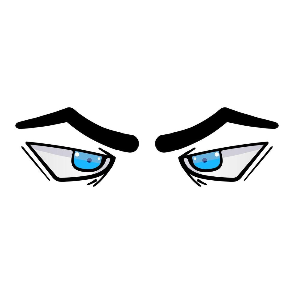 Man blue eyes comic isolated on white background. Hand drawn open eyes vector