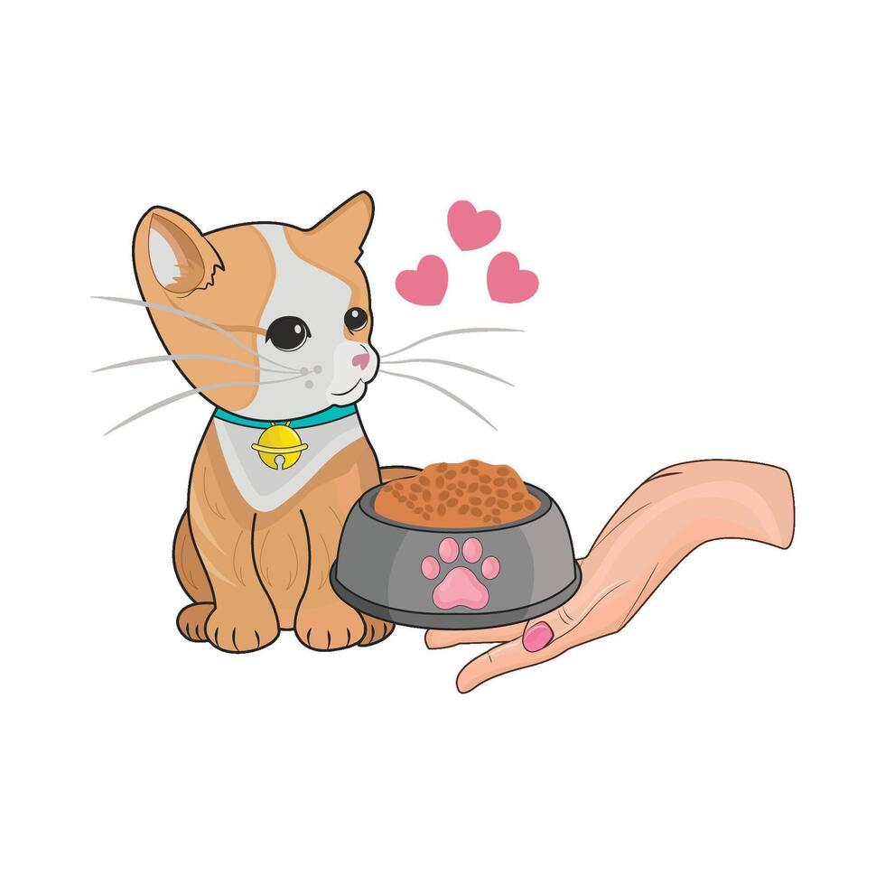 ilustración de gato con comida vector