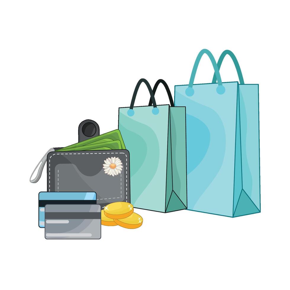 ilustración de billetera con compras bolso vector