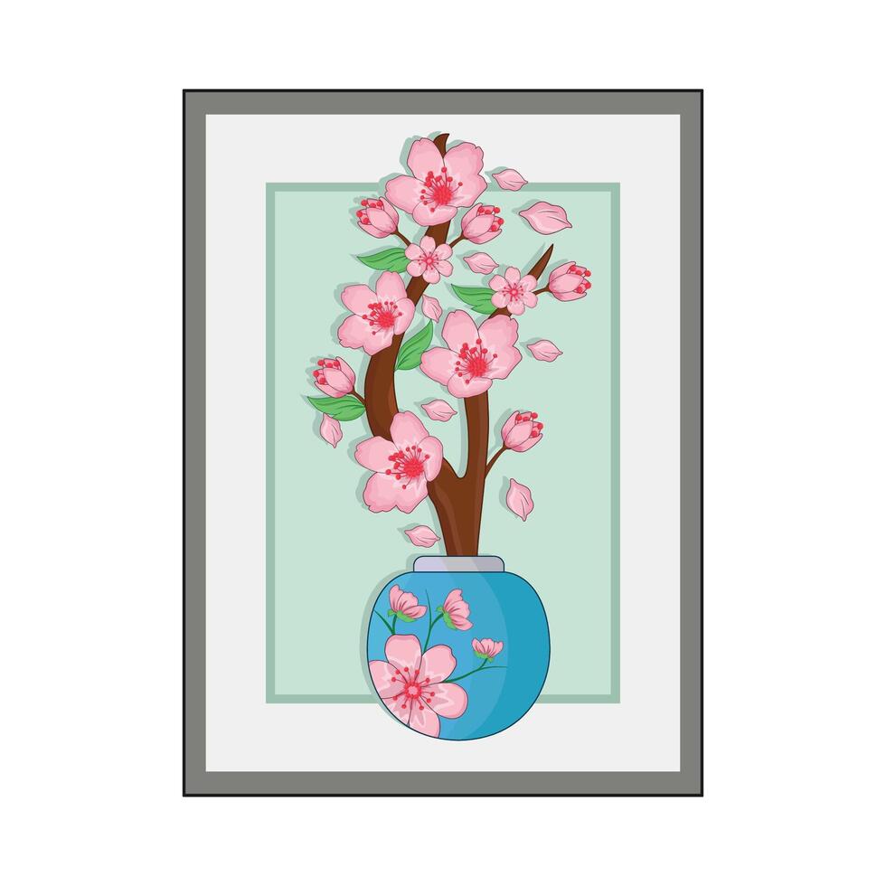 illustration of cherry blossom vase vector