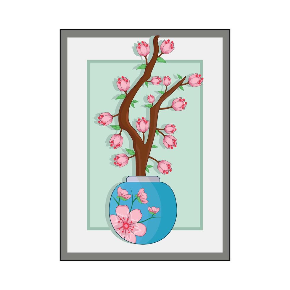 illustration of cherry blossom vase vector