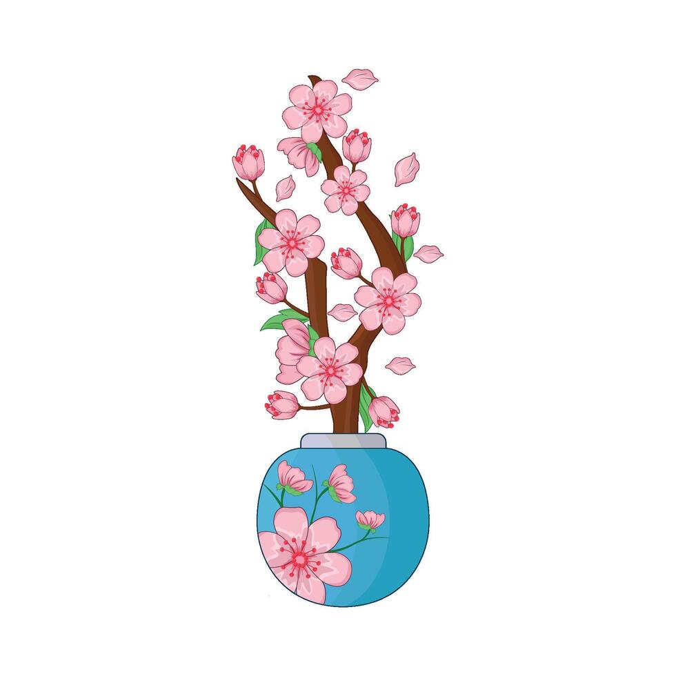 ilustración de Cereza florecer florero vector