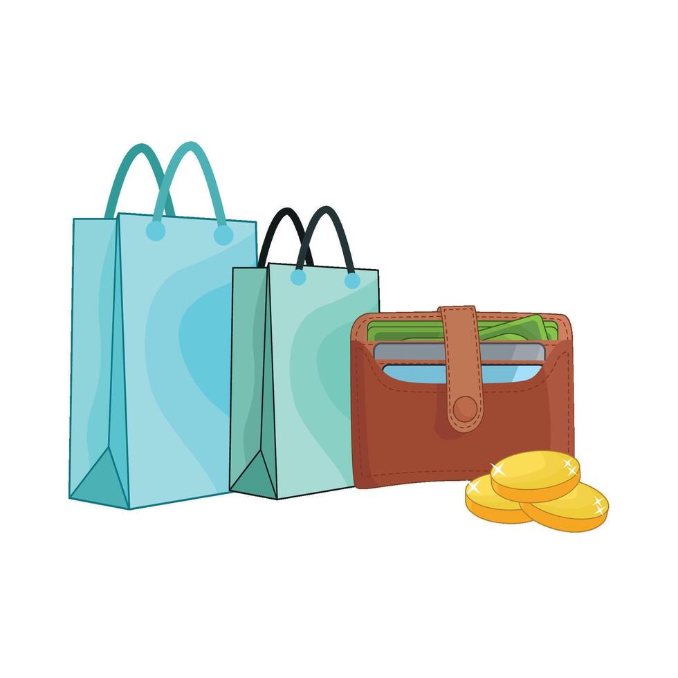 illustration of wallet with shopping bag vector